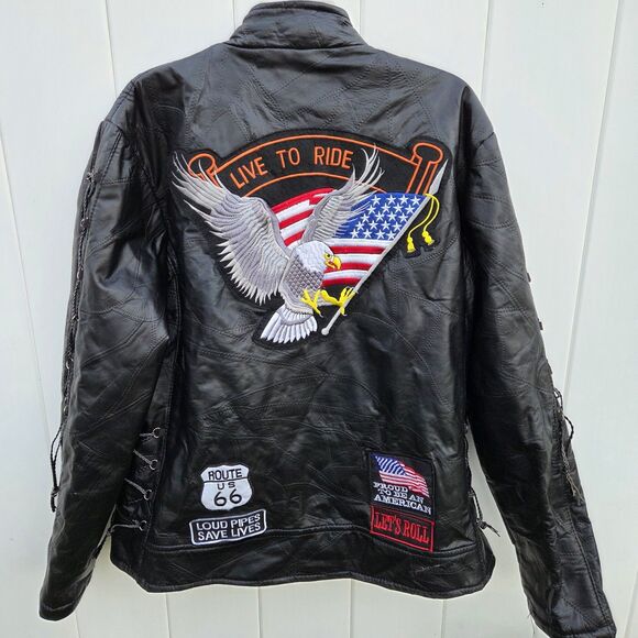 Vintage Diamond Plate Buffalo Leather Biker Jacket Moto Motorcycle Patchwork 2X - Picture 1 of 15